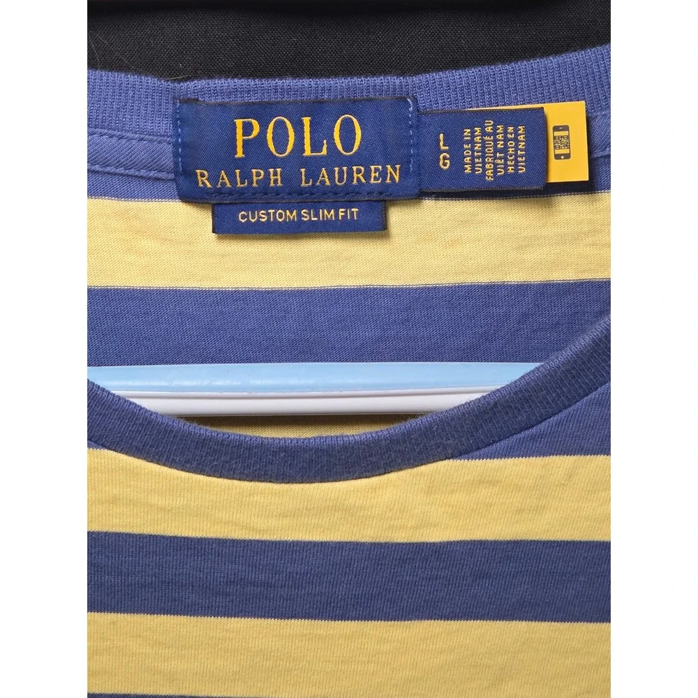 Polo Ralph Lauren‎ Men's Custom Slim Fit Striped T Shirt Blue Yellow Large